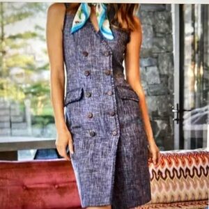 NWOT J. McLaughlin Pia Dress Size 4 Sleeveless Indigo Blue Tweed